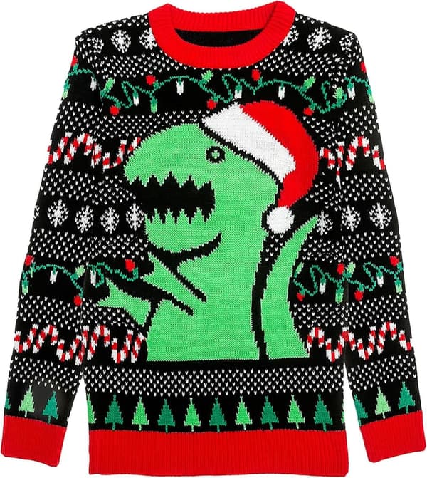 Funny Dinosaur Christmas Sweater for Men and Women - X-Large