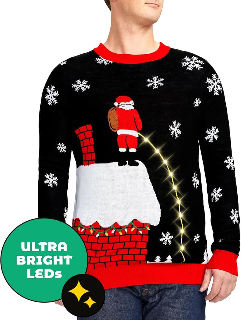 Men's LED Light Up Ugly Christmas Sweater - Funny Holiday Pullover