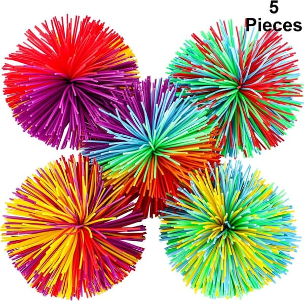 Sensory Fidget Stress Balls - 5 Soft Rainbow Pom Party Favors