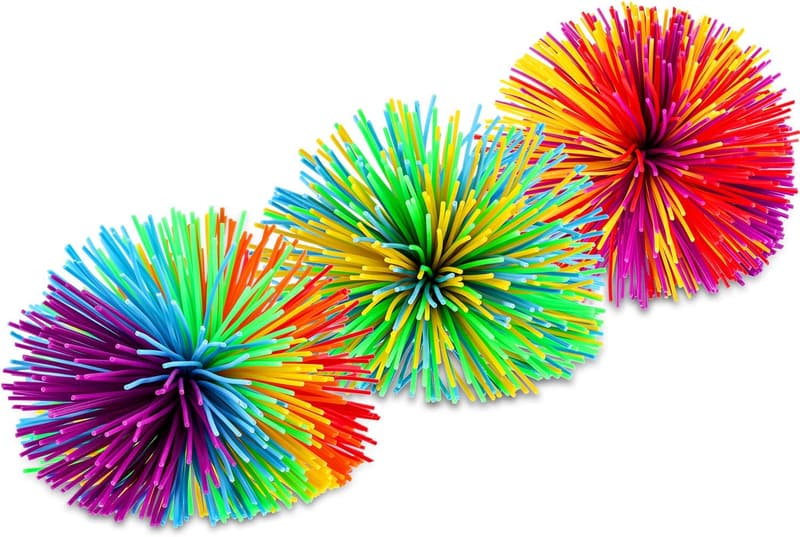 Sensory Fidget Stress Balls - 5 Soft Rainbow Pom Party Favors