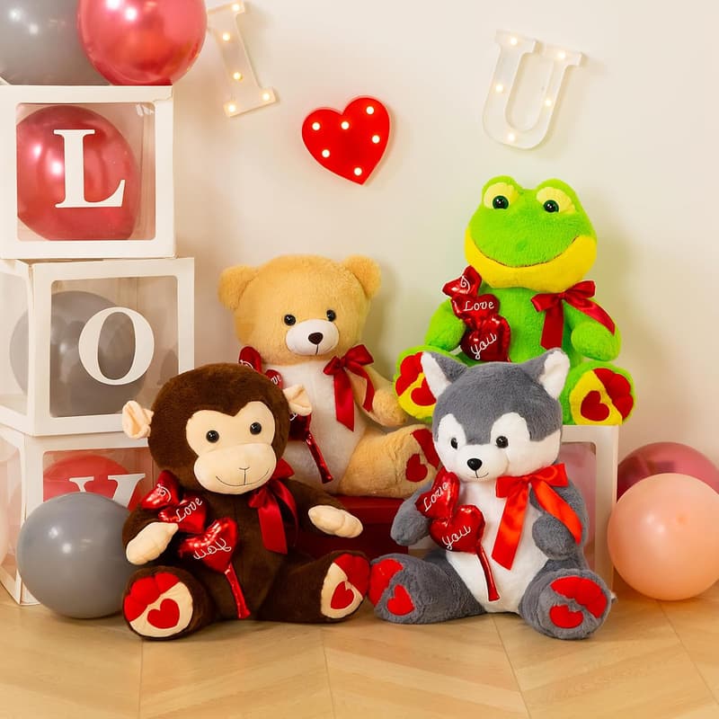 Sweet Plush Monkey Toy Gift with Red Hearts & Bow, 20 Inches