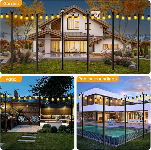 10 ft Outdoor String Light Poles - Adjustable Metal Stand (6 Pack)