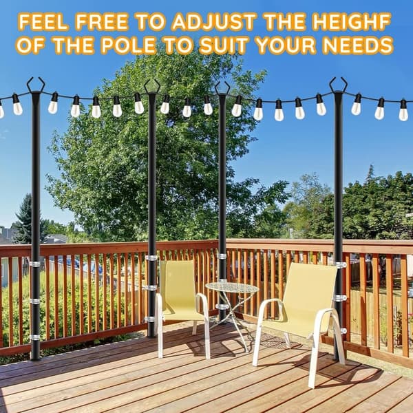 10 ft Outdoor String Light Poles - Adjustable Metal Stand (6 Pack)