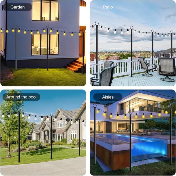 Outdoor String Light Poles with Fork - 10 Ft Metal Set (4 Pack)
