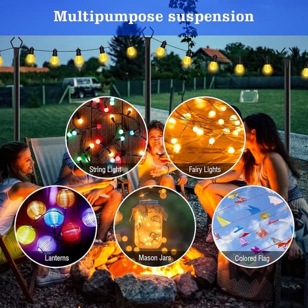 Outdoor String Light Poles with Fork - 10 Ft Metal Set (4 Pack)