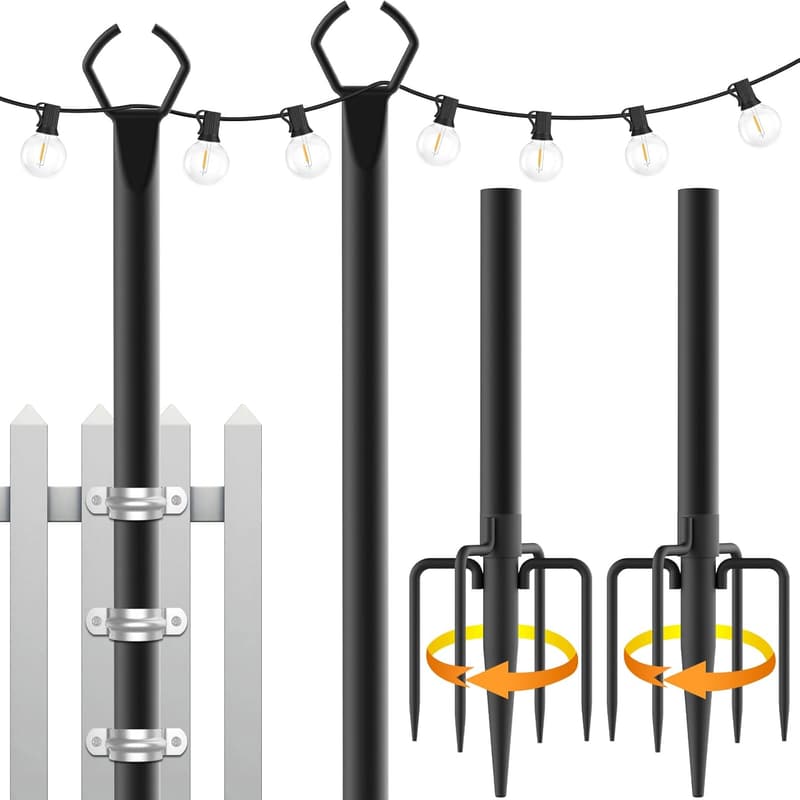 Outdoor String Light Poles - 10 Ft Metal Stand (2 Pack)