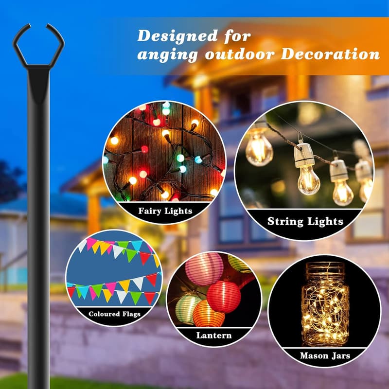 Outdoor String Light Poles - 10 Ft Metal Stand (2 Pack)