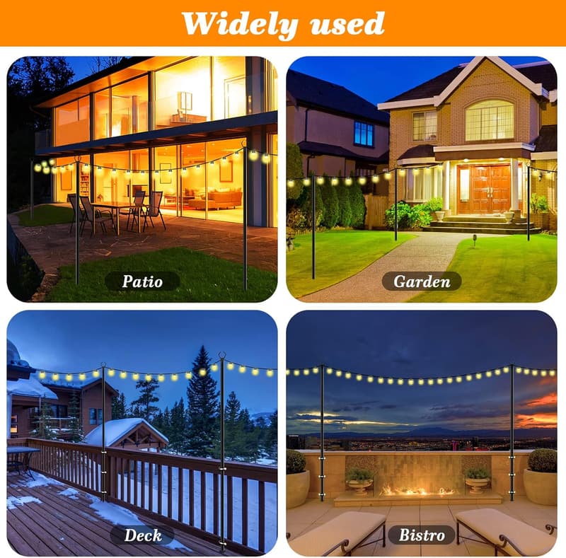Outdoor String Light Poles - 10 Ft Metal Stand (2 Pack)