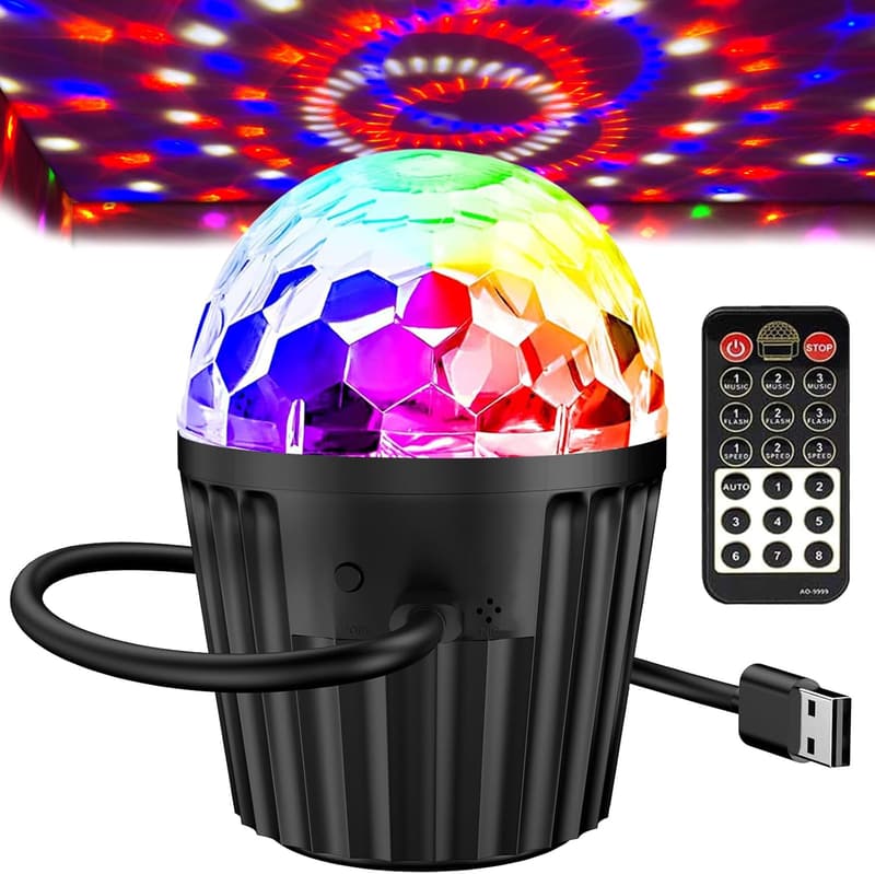 RGB Mini Disco Ball Light with Remote - Portable Party Strobe Light