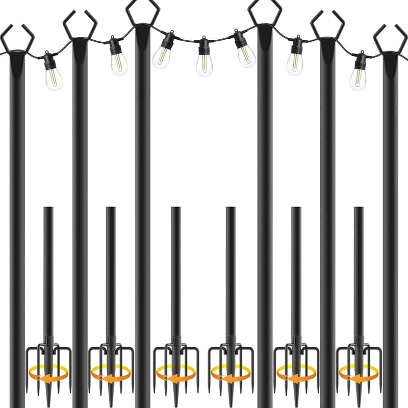 Adjustable Heavy Duty 10 ft String Light Poles - 6 Pack for Weddings & Parties