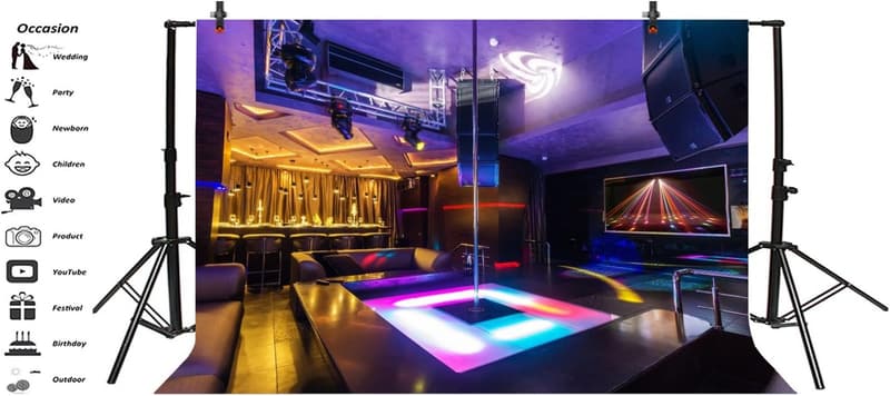 Nightclub Dance Pole Backdrop - 7x5ft Photography Prop