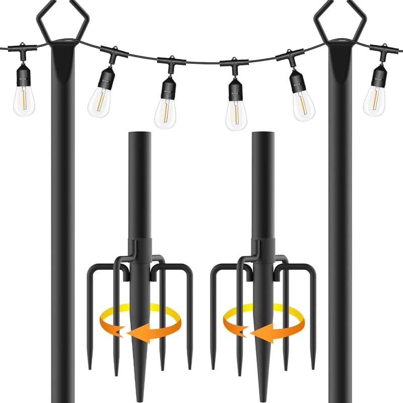 Outdoor String Light Stands - 10Ft Metal Poles (2-Pack)