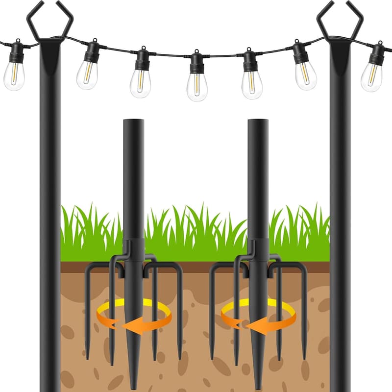 10ft Outdoor String Light Poles - 2 Pack with Forked Base