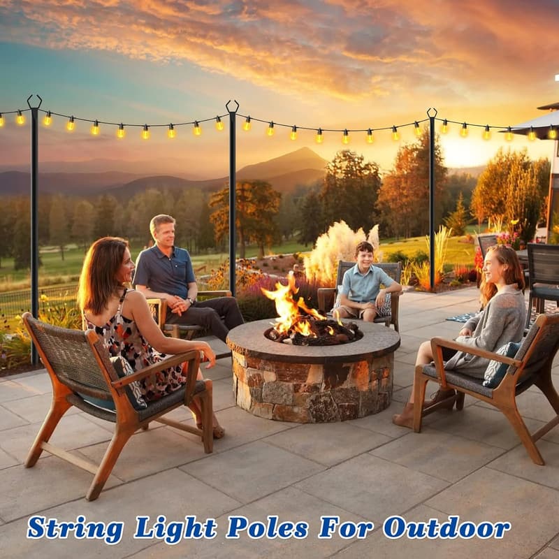 10ft Outdoor String Light Poles - 2 Pack with Forked Base