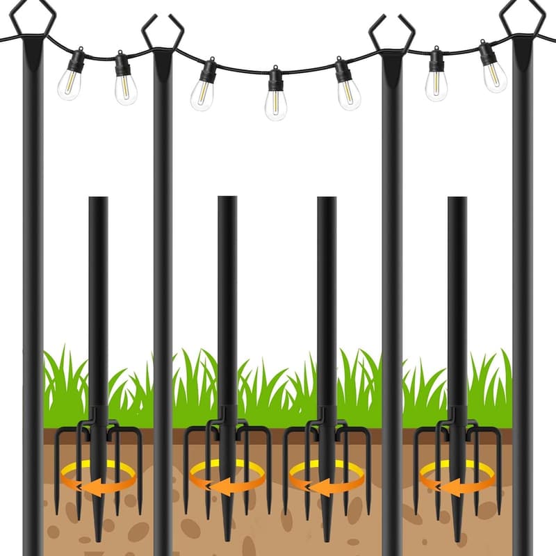 10 Ft Outdoor String Light Poles with Fork - 4 Pack