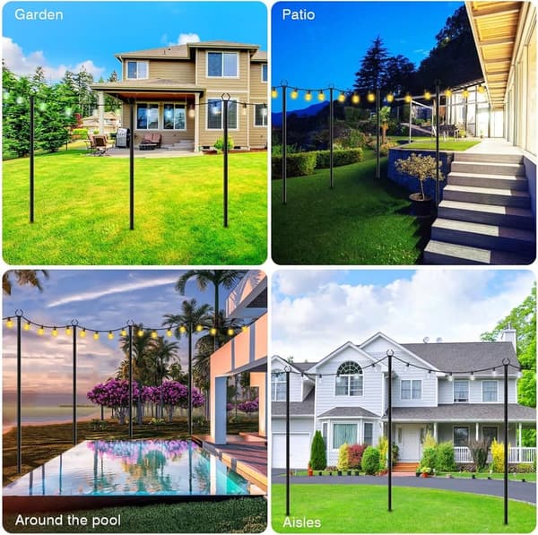 10 Ft Outdoor String Light Poles with Fork - 4 Pack