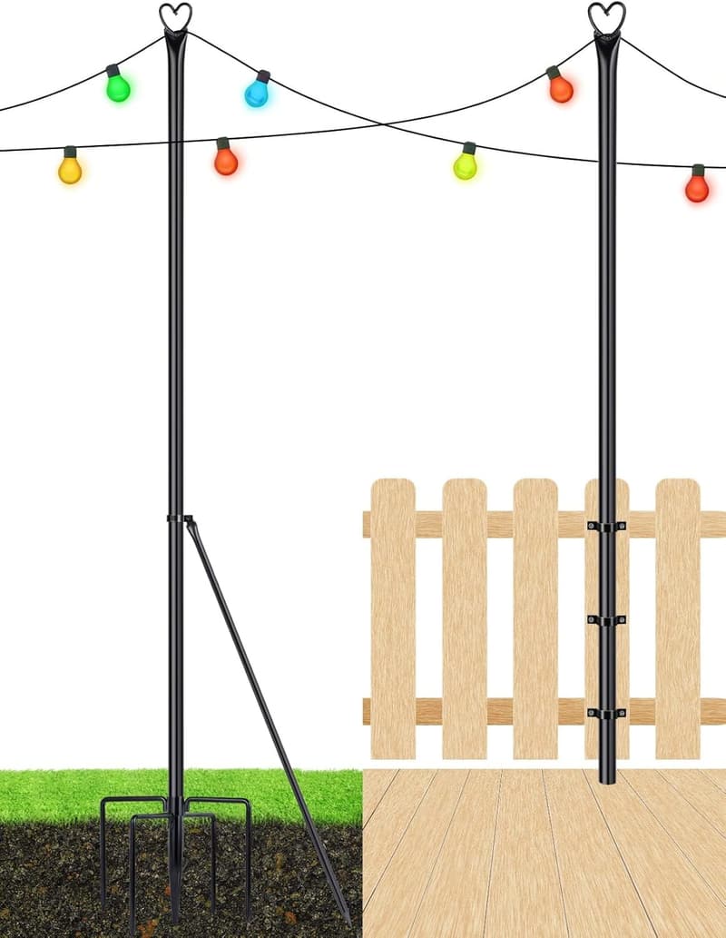 Outdoor String Light Poles - Steel Stand for Garden Parties, 2 Pack