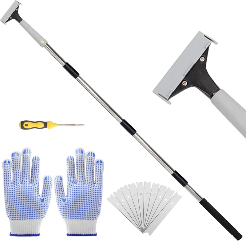 Adjustable Floor Scraper Tool with 4-Inch Stainless Steel Blade