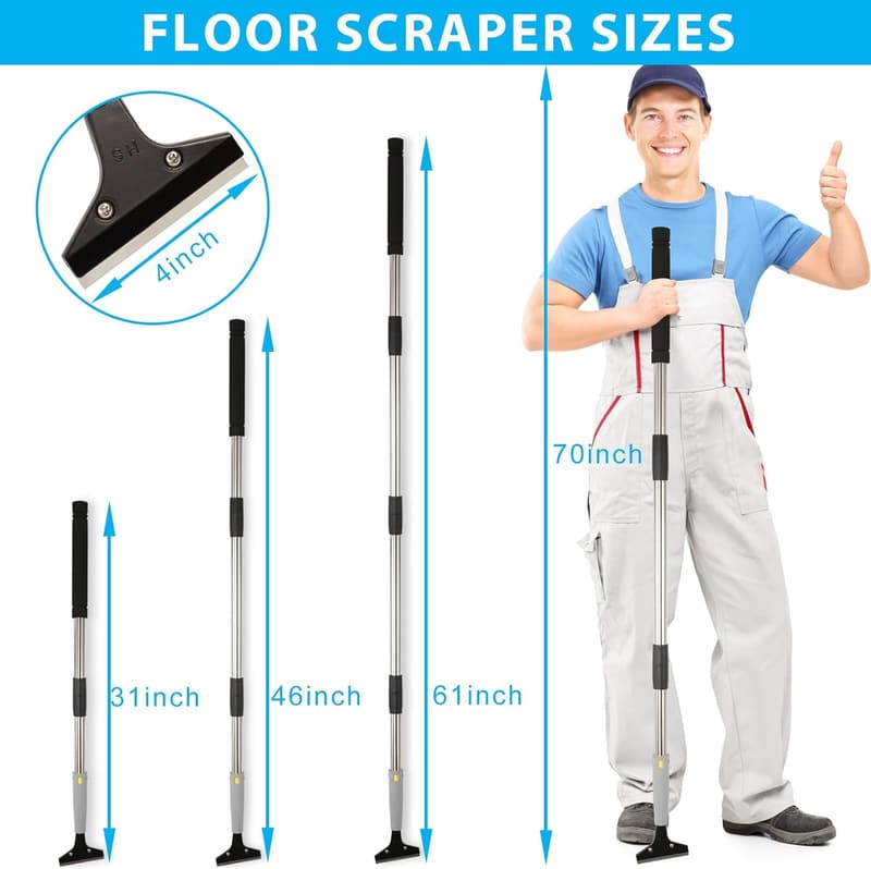 Adjustable Floor Scraper Tool with 4-Inch Stainless Steel Blade