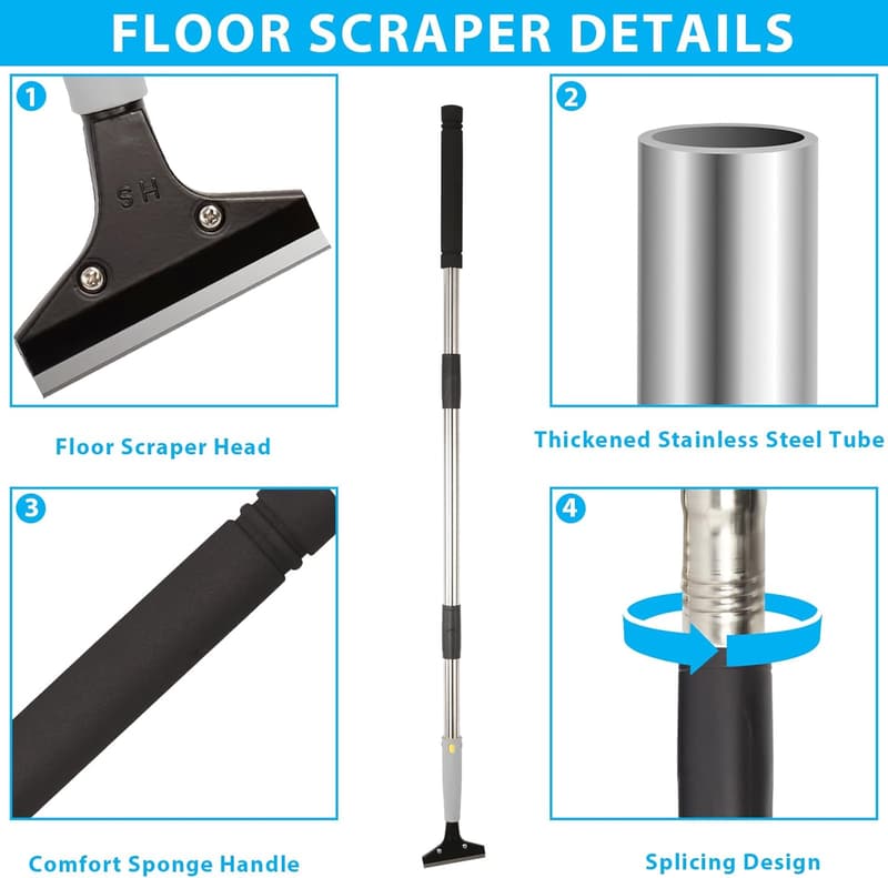 Adjustable Floor Scraper Tool with 4-Inch Stainless Steel Blade