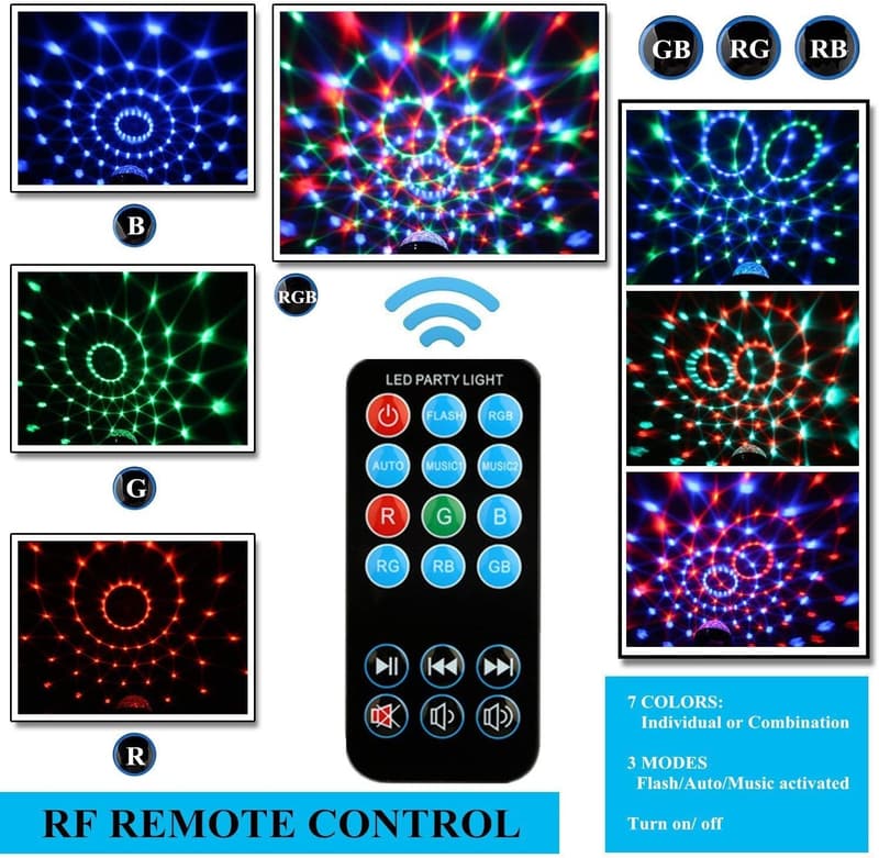 Sound Activated Disco Ball Strobe Light with Remote for Parties