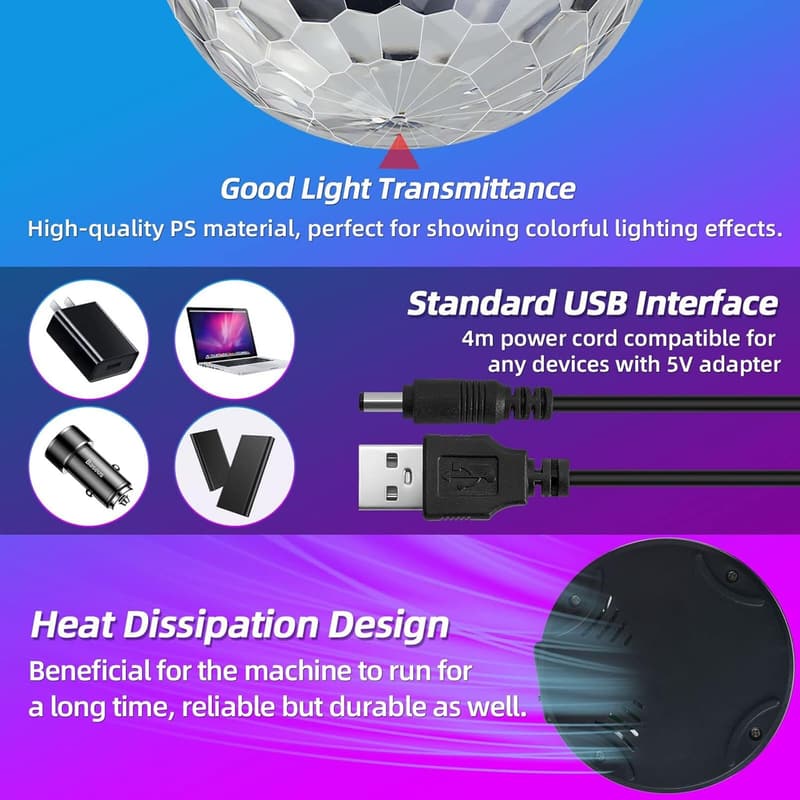 Halloween Disco Ball Light - Mini USB Sound Activated RGB Lamp