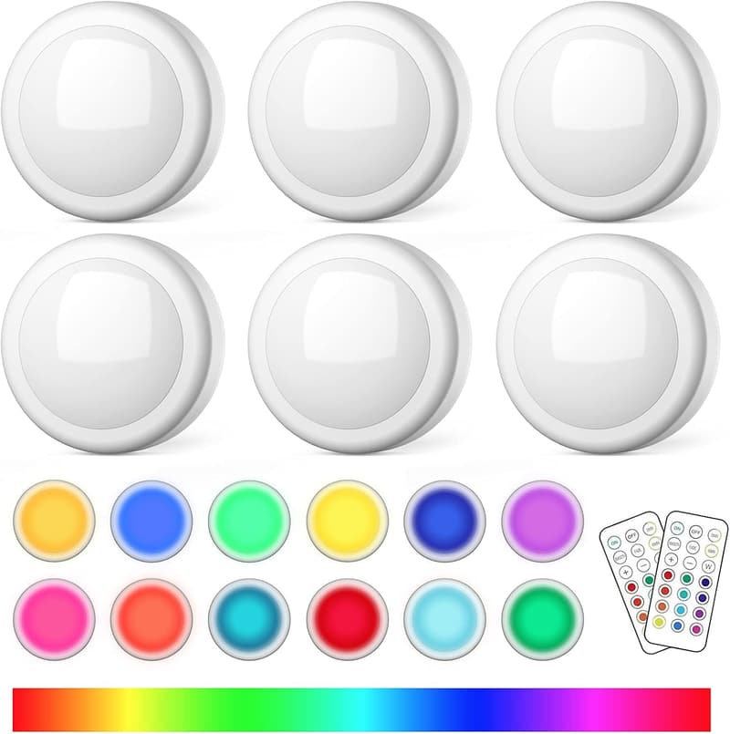 Battery Operated LED Puck Lights with Remote - 6 Pack