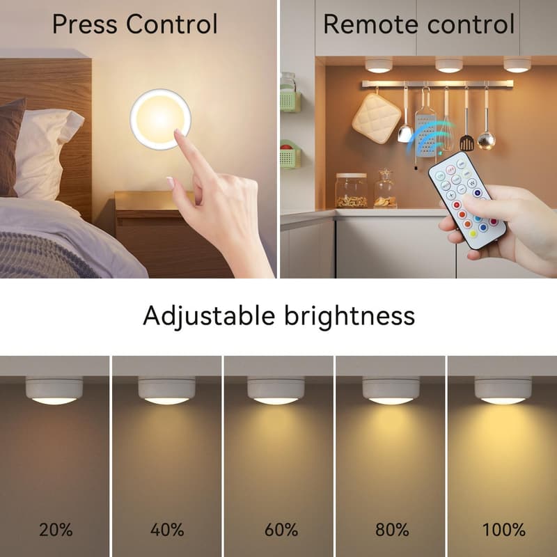 Battery Operated LED Puck Lights with Remote - 6 Pack
