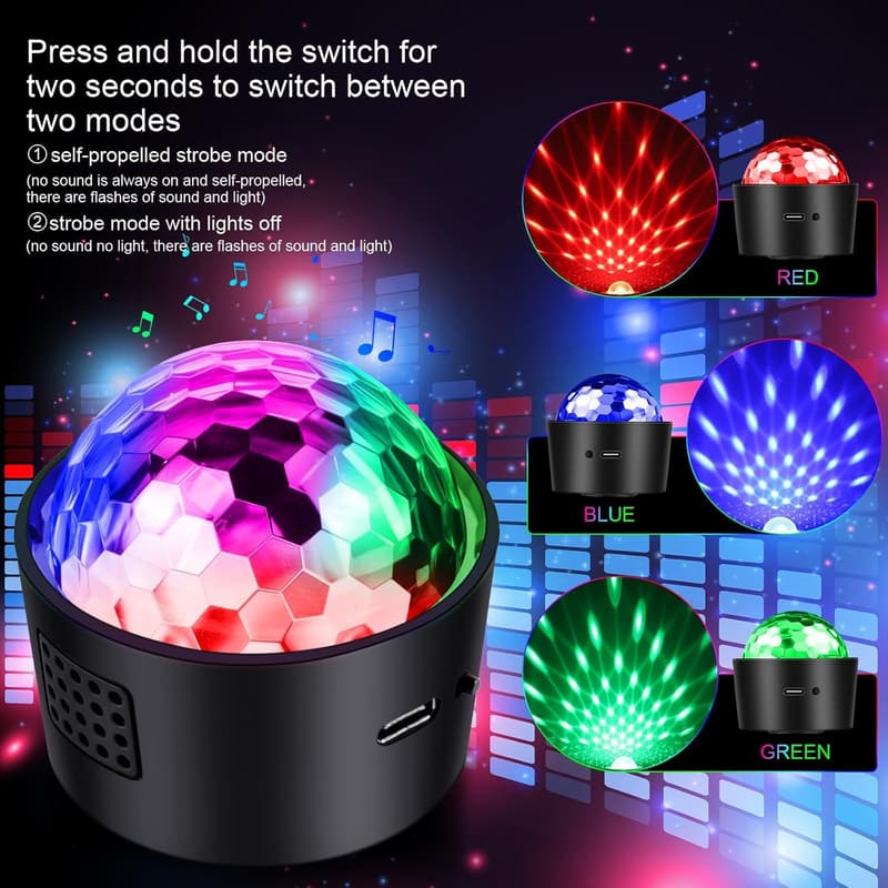 Rechargeable Mini Disco Ball Light - Sound Activated Party Decor
