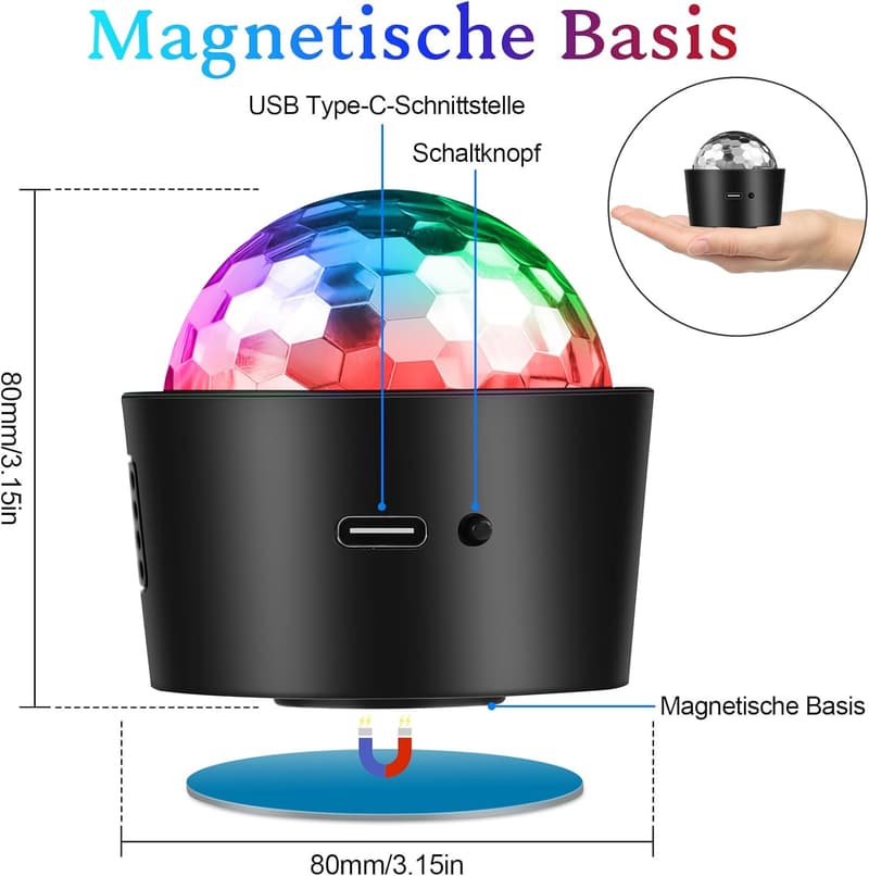 Rechargeable Mini Disco Ball Light - Sound Activated Party Decor