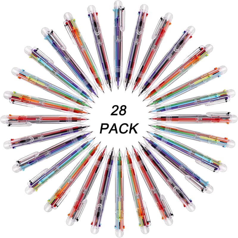 Multicolor Retractable Ballpoint Pens Set - 28 Pack