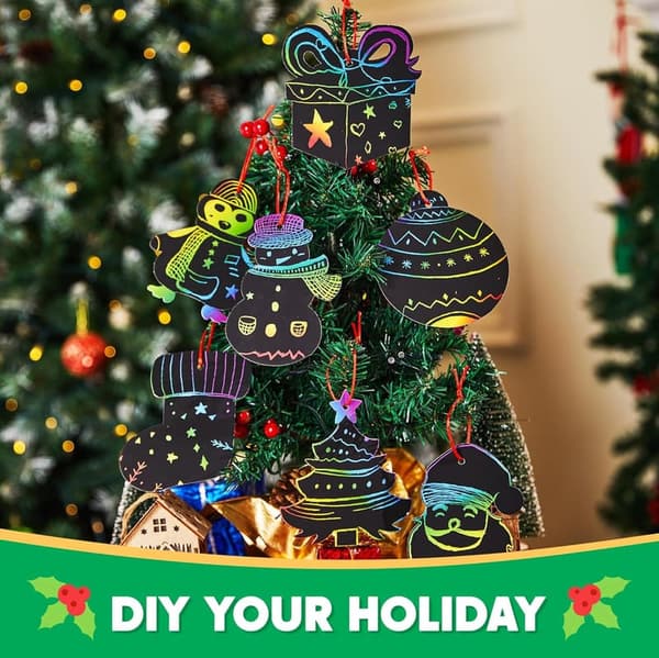 Christmas Scratch Art Ornaments Kit - 72 Rainbow Crafts for Kids