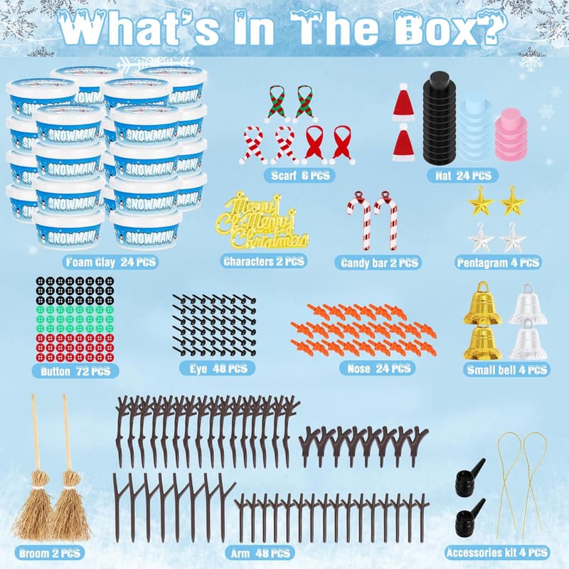 DIY Snowman Kit for Kids - 24 Pack Air Dry Clay Christmas Crafts
