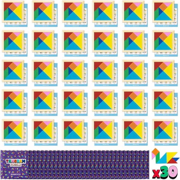 Kids' Birthday Party Wooden Tangram Puzzle Favors - 30 Pack