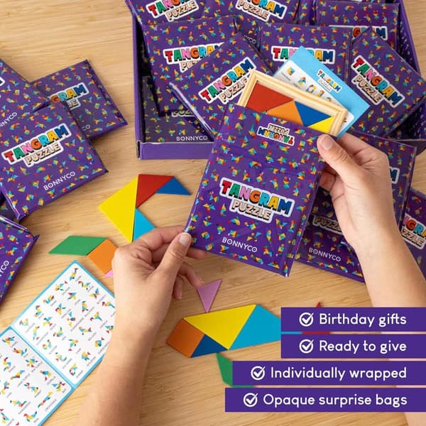 Kids' Birthday Party Wooden Tangram Puzzle Favors - 30 Pack