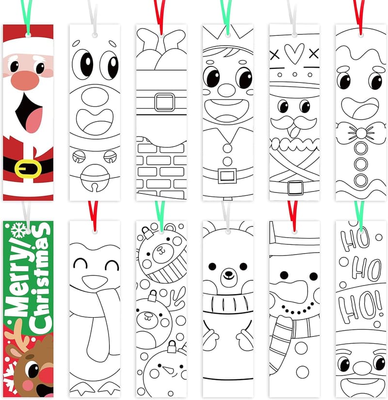 DIY Christmas Santa Bookmarks - 75pcs Color-In Gift Tags for Kids