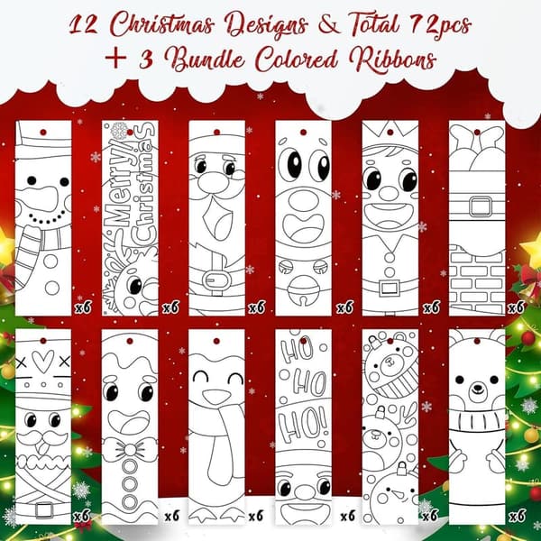 DIY Christmas Santa Bookmarks - 75pcs Color-In Gift Tags for Kids