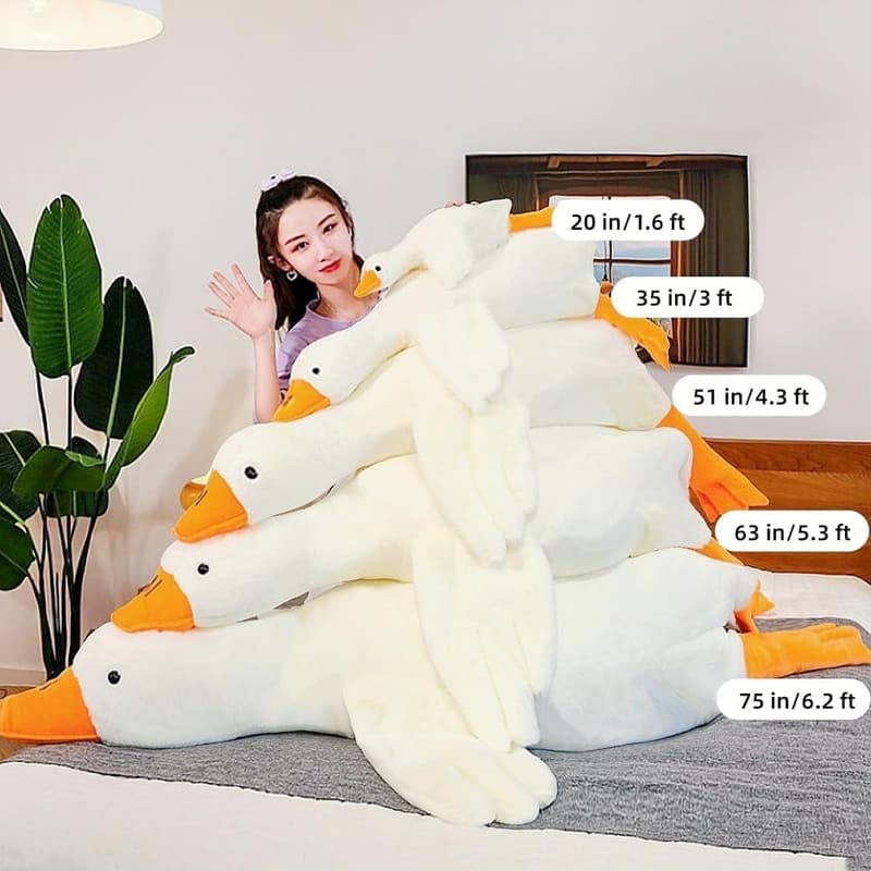 Giant White Goose Plush Pillow - Soft, Cuddly 63-Inch Gift