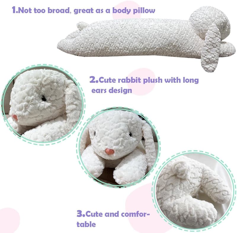 Rabbit Plush Body Pillow for Kids & Adults - 35 Inch White