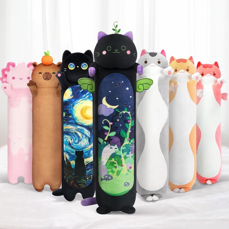 Kawaii Black Cat Body Pillow - 36” Plush Gift for Kids