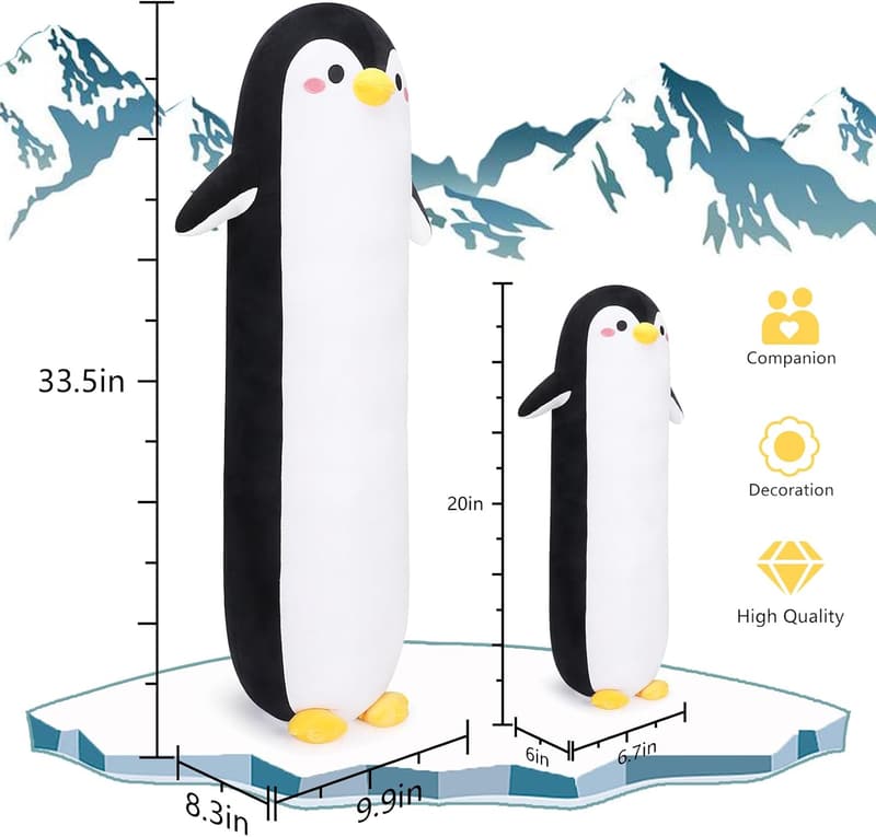 Cute Black Penguin Plush Pillow - 20” Cuddly Gift for Kids & Adults