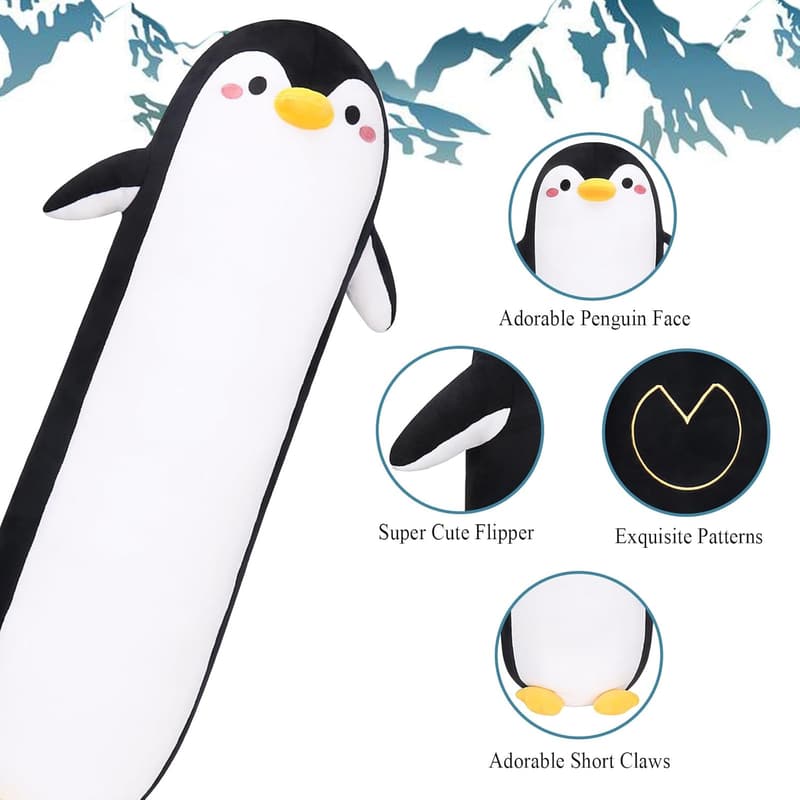 Cute Black Penguin Plush Pillow - 20” Cuddly Gift for Kids & Adults