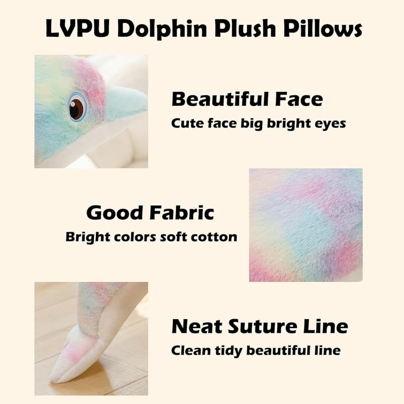 Plush Dolphin Pillow Toy - Soft Stuffed Animal for Kids (19.2