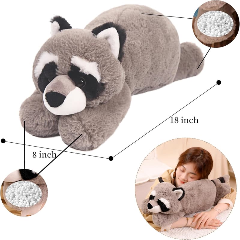 Soft Raccoon Plush Pillow Toy for Kids & Bed Decor
