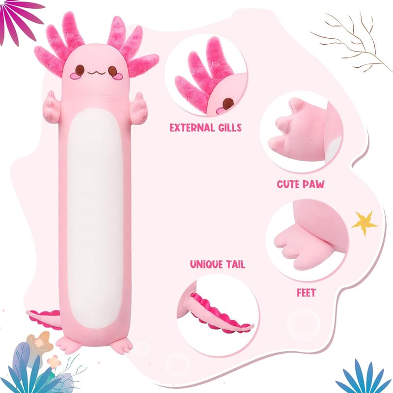 Cute Axolotl Plush Pillow – Soft Kawaii Body Pillow Gift