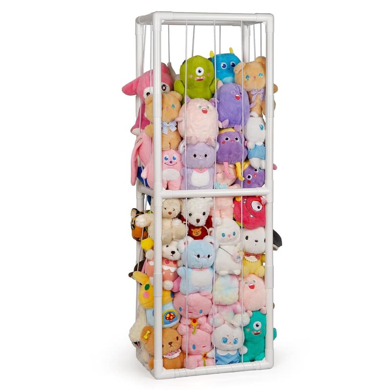 Vertical Stuffed Animal Storage Zoo Holder with Elastic Net (White)