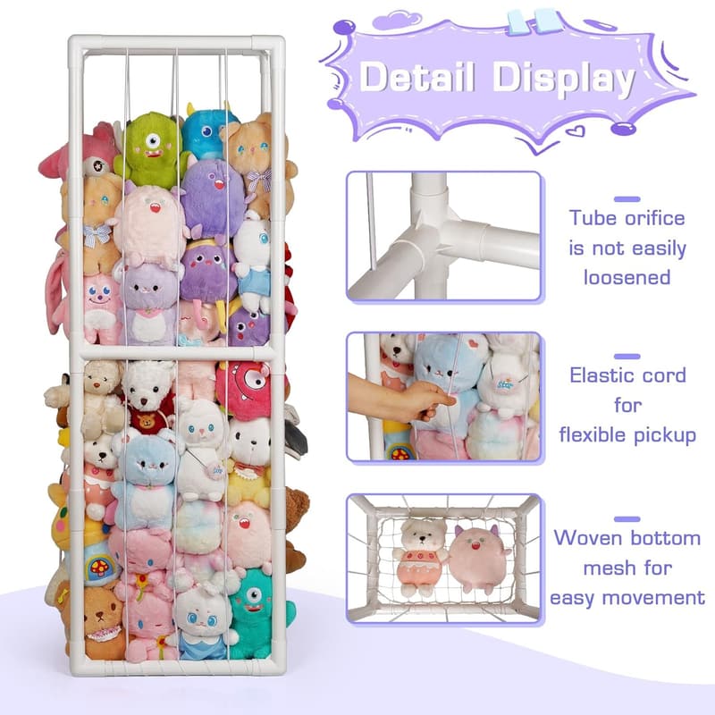 Vertical Stuffed Animal Storage Zoo Holder with Elastic Net (White)