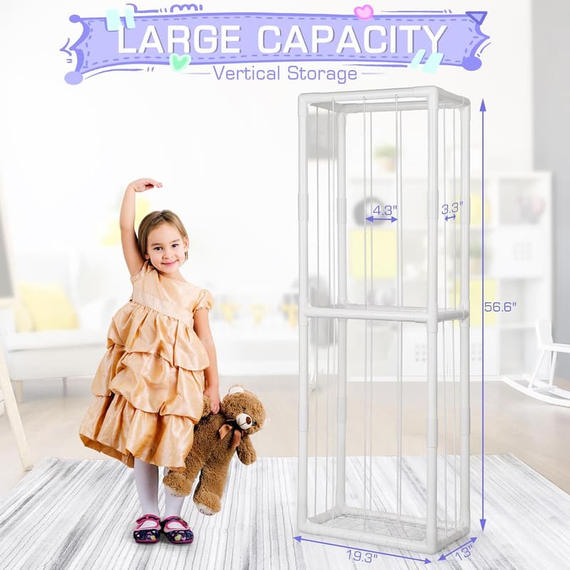 Vertical Stuffed Animal Storage Zoo Holder with Elastic Net (White)
