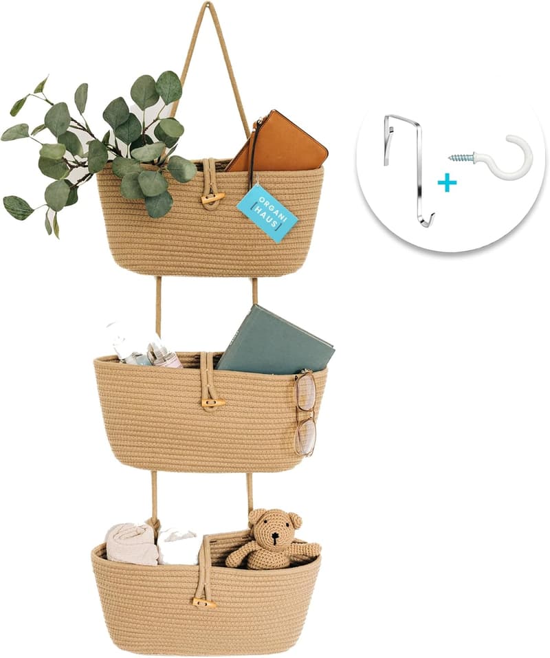 3-Tier Over-the-Door Basket Organizer for Boho Nursery Decor