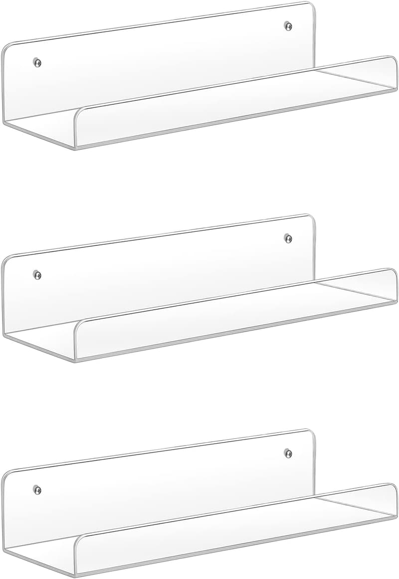 15-Inch Floating Acrylic Wall Shelves - 3-Pack Decorative Set